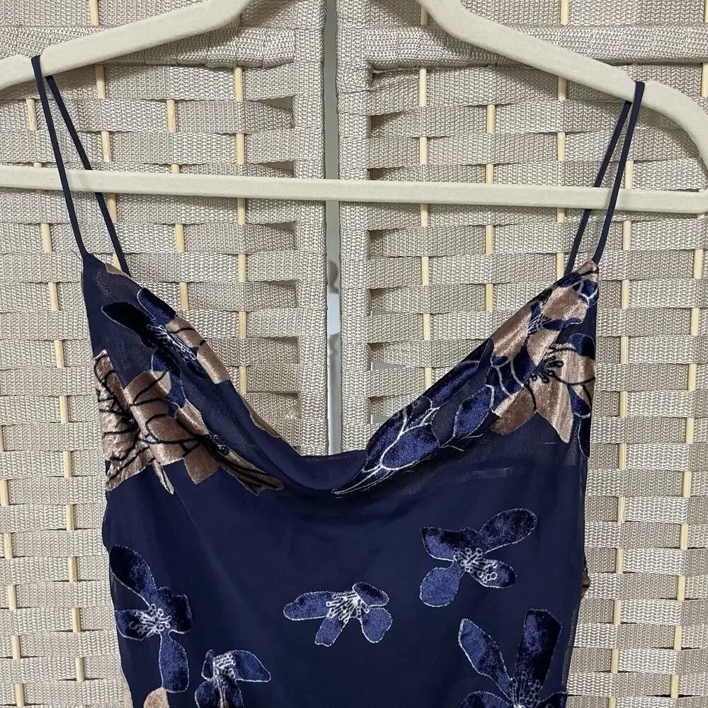 Saints + Secrets Strappy Mini Slip Dress Size S Navy Velvet Burnout Lined NEW - Picture 3 of 12